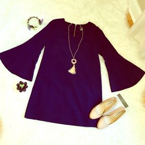 Violet/purple Tahari shift dress w/ bell sleeves